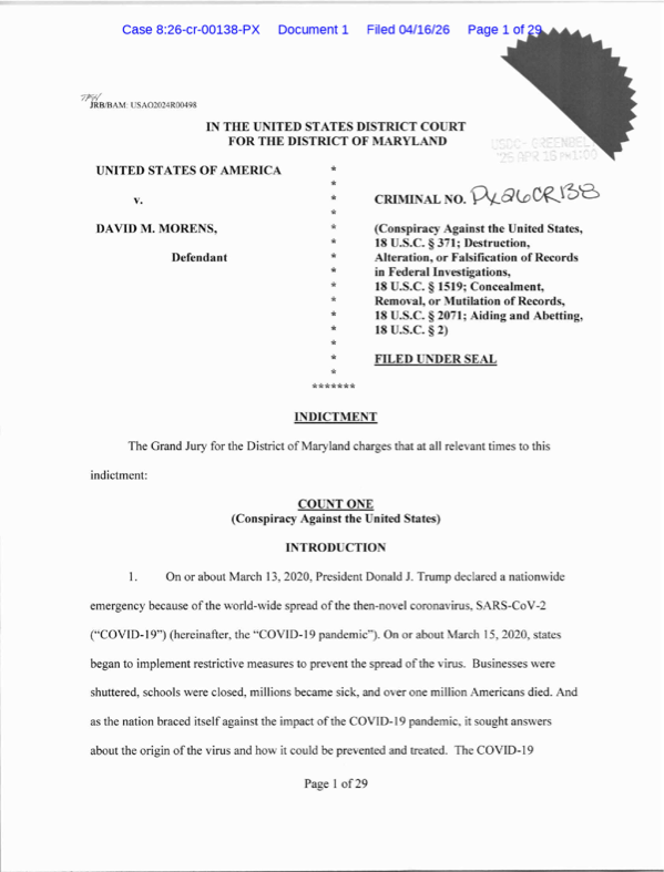 First page of United States v. Morens — D. Md. 8:26-cr-00138