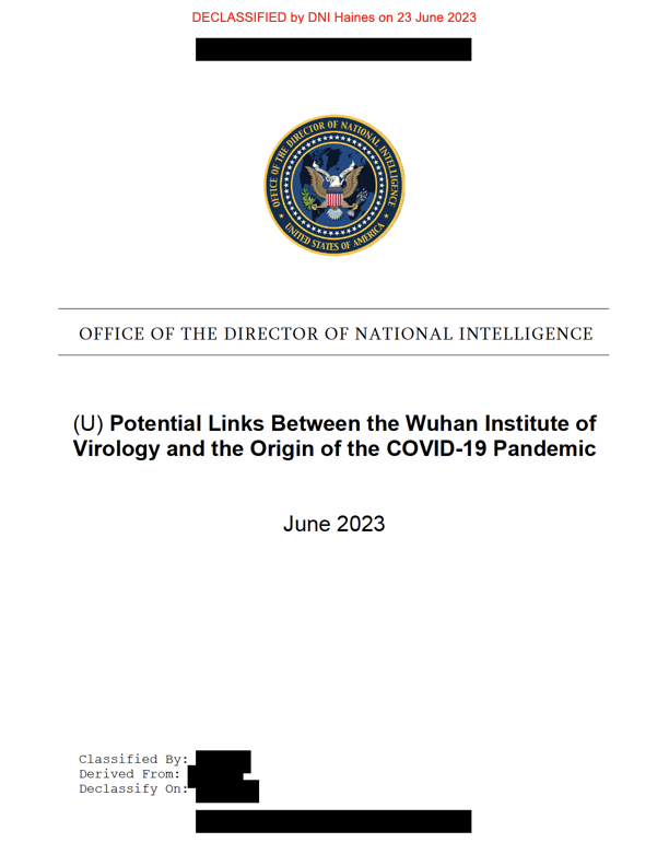 First page of ODNI — Report on Potential Links Between the Wuhan Institute of Virology and the Origins of COVID-19